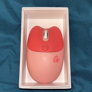 A light pink and dark pink wireless mouse